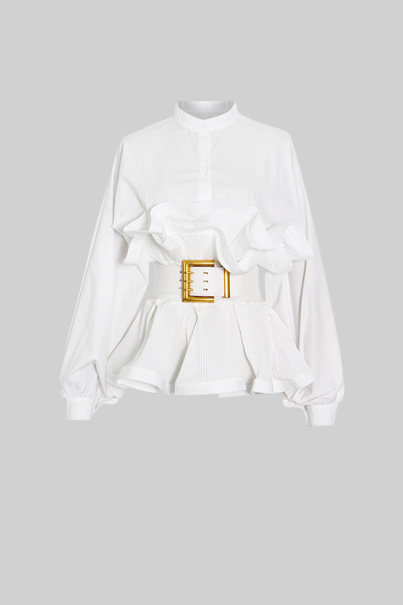 Aerlise | Elegantes Langarm-Rüschenhemd mit Gürtel