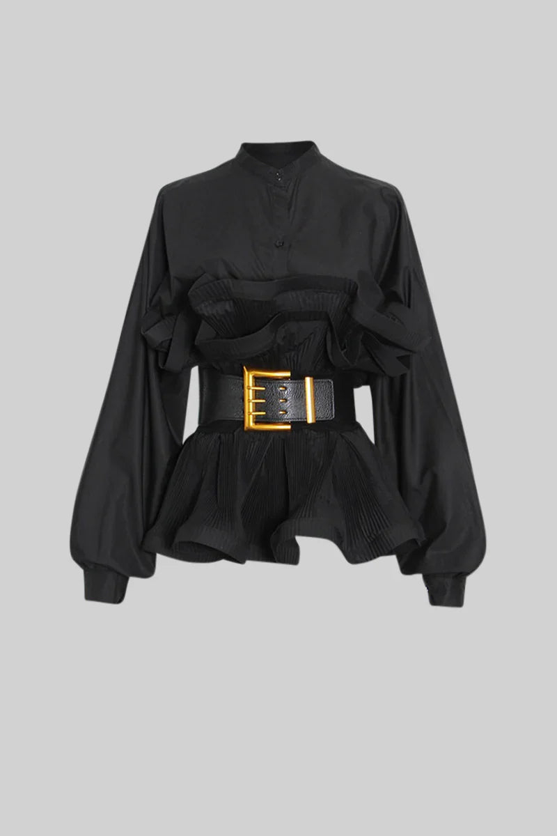 Aerlise | Elegantes Langarm-Rüschenhemd mit Gürtel