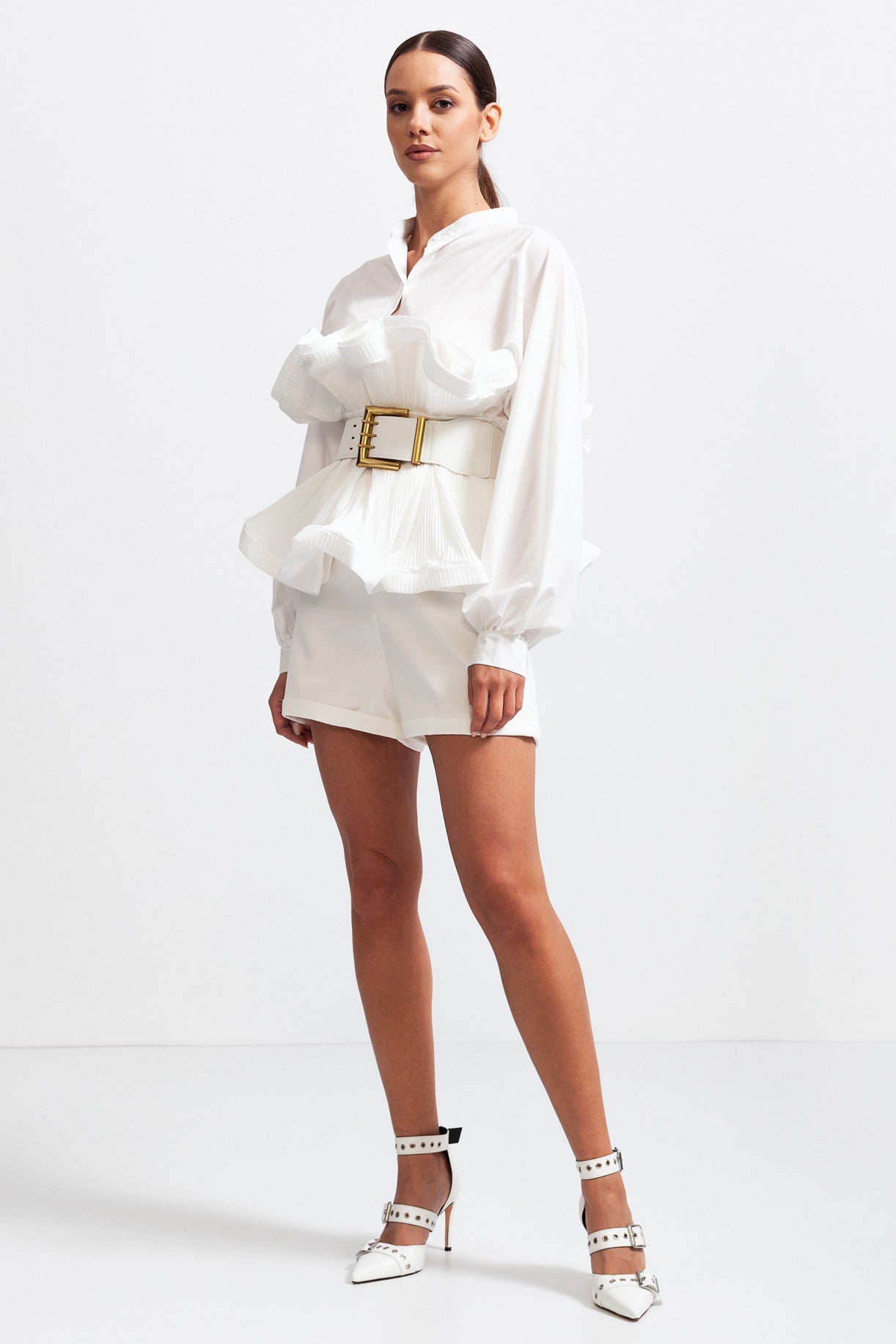 Aerlise | Elegantes Langarm-Rüschenhemd mit Gürtel