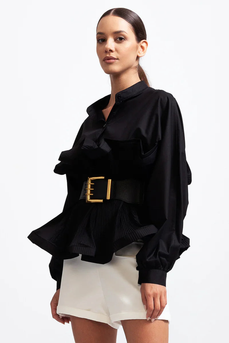 Aerlise | Elegantes Langarm-Rüschenhemd mit Gürtel